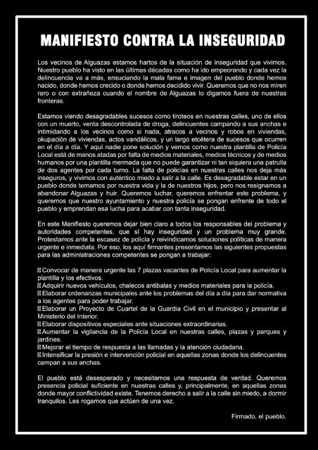 Cientos de vecinos se concentran ante el ayuntamiento de alguazas para exigir seguridad