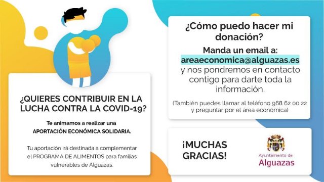 El Ayuntamiento de Alguazas pone en marcha un sistema para que los ciudadanos puedan realizar donaciones económicas para la lucha contra la COVID-19