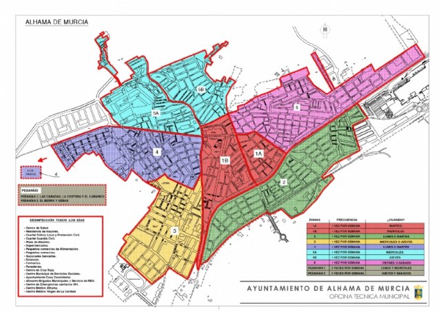 Plano de desinfección diaria del municipio de Alhama por barrios